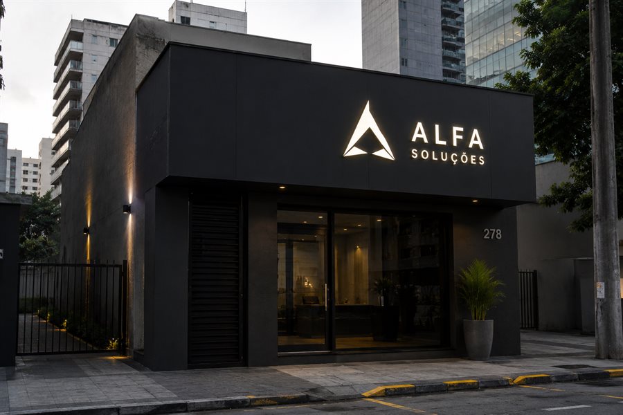 Letra caixa e logo luminoso em fachada