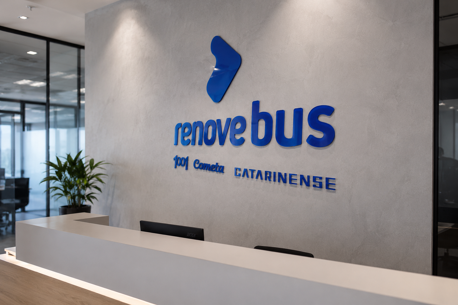 Recepção corporativa com ambientação visual