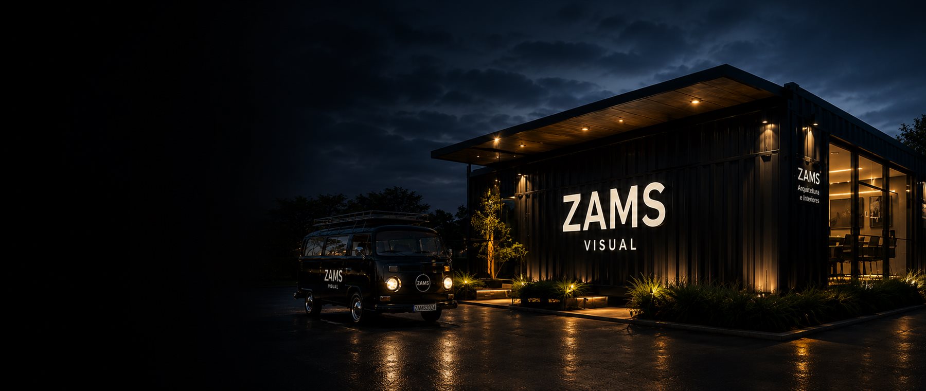 Estrutura comercial iluminada com comunicação visual