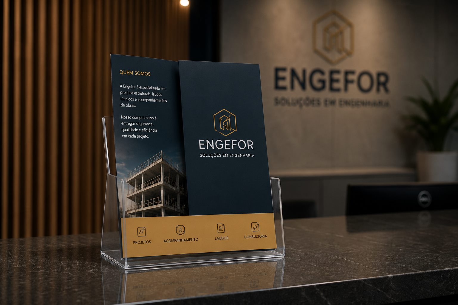 Folders corporativos em expositor